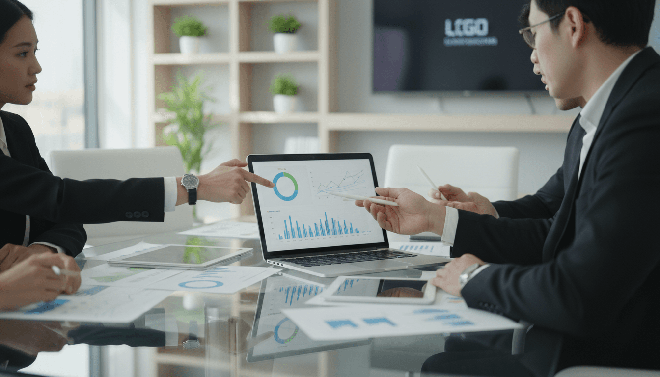 Professional consulting team collaborating in a modern office environment
